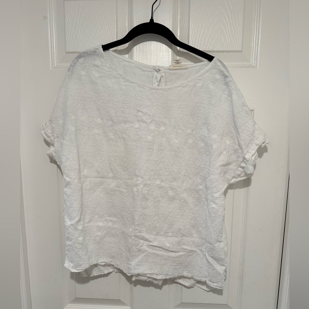 Christian Siriano White Textured Linen Blouse -- size L